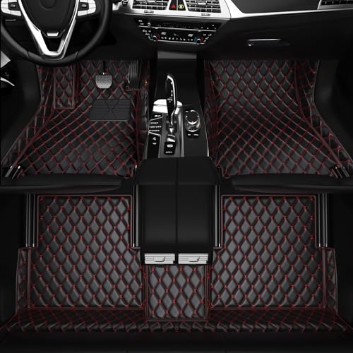 All-Weather car Floor MATS-Suitable for 99% of car Models,Leather car mat, offering Personalized Embroidery and Multiple Color Options,Provide Protection for car Rug (Black red) - color: Black red