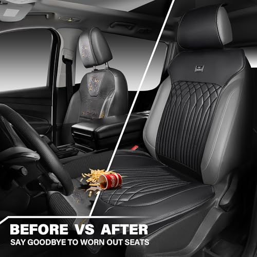 CAR PASS Car Seat Protector, Sideless Seat Covers for Cars, All Season Waterproof Nappa Leather Breathable Front Seats Cushion with Storage Pocket Universal Fit Vehicle Car SUV Truck, 2 Pack All Black - color: Black