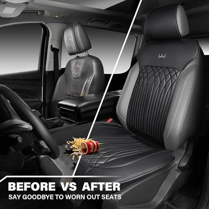 CAR PASS Car Seat Protector, Sideless Seat Covers for Cars, All Season Waterproof Nappa Leather Breathable Front Seats Cushion with Storage Pocket Universal Fit Vehicle Car SUV Truck, 2 Pack All Black - color: Black