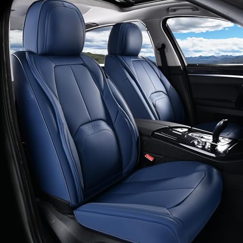 Coverado Seat Covers, Car Seat Covers Front Seats, Premium Nappa Leather Seat Covers for Cars, Waterproof Car Seat Protector with Lumbar Support, Front Seat Covers Universal Fit for Most Cars (Blue) - color: A-Blue, size: Front