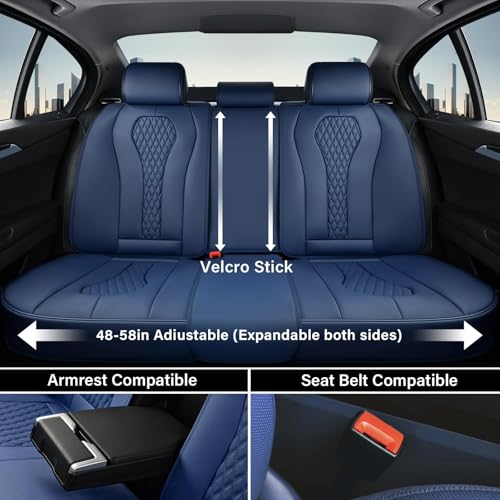 Coverado Seat Covers, Car Seat Covers Full Set, Blue Car Seat Cover, Car Seat Covers Front Seats Back Seat Cover, Waterproof Car Seat Cushion,Leather Seat Covers Seat Protector Universal Fit Most Cars - color: Blue, size: FullSet