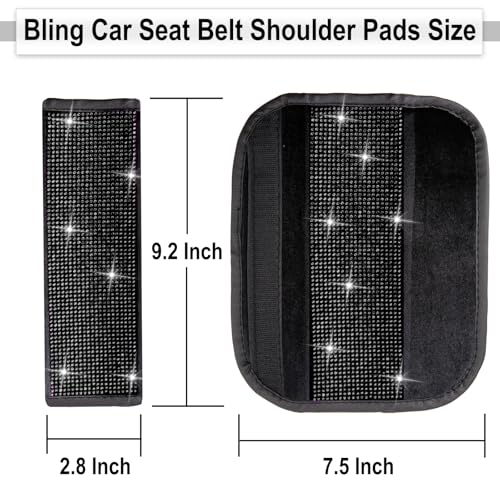 2 PCS Bling Car Seat Belt Shoulder Pads, Bling Seat Belt Covers with Bling Rhinestones, Car Accessories Seatbelt Strap Pad with Crystal Diamond for Car, Truck, SUV (Black Diamond) - color: Black