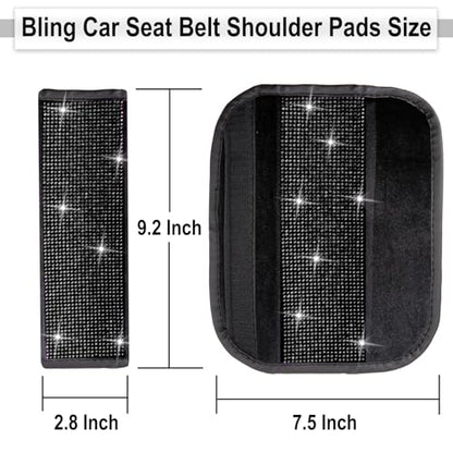 2 PCS Bling Car Seat Belt Shoulder Pads, Bling Seat Belt Covers with Bling Rhinestones, Car Accessories Seatbelt Strap Pad with Crystal Diamond for Car, Truck, SUV (Black Diamond) - color: Black