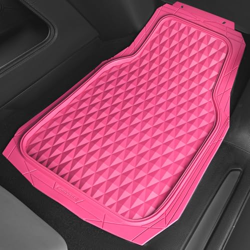 CAR PASS Heavy Duty Rubber Pink Car Floor Mats, Deep Dish All-Weather Full Set Durable Anti-Slip 3D Rhombus Waterproof Trim to Fit Liner Universal Fit Automotive,Sedan,SUV,Truck, 3 Pcs Hot Pink - color: hot pink