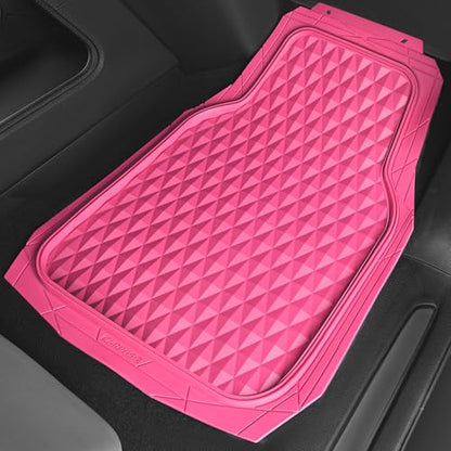 CAR PASS Heavy Duty Rubber Pink Car Floor Mats, Deep Dish All-Weather Full Set Durable Anti-Slip 3D Rhombus Waterproof Trim to Fit Liner Universal Fit Automotive,Sedan,SUV,Truck, 3 Pcs Hot Pink - color: hot pink