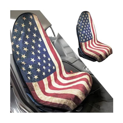 Ameican Flag Waterproof Towel Car Seat Cover, Sweatproof Non Slip Bucket Carseat, Patriotic Machine Washable Vehicle Bucket Frontseat Protector Accessories, Universal Fit(Flag)