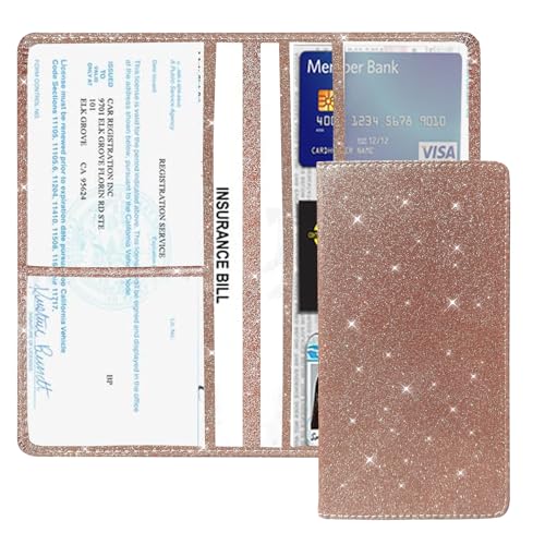 Vehicle Glove Box Car Organizer, Car Registration and Insurance Holder, Insurance Card Holder for Cars, Car Registration and Insurance Card Holder Interior Accessories for Women(Glitter-Rose) - color: Glitter-Rose