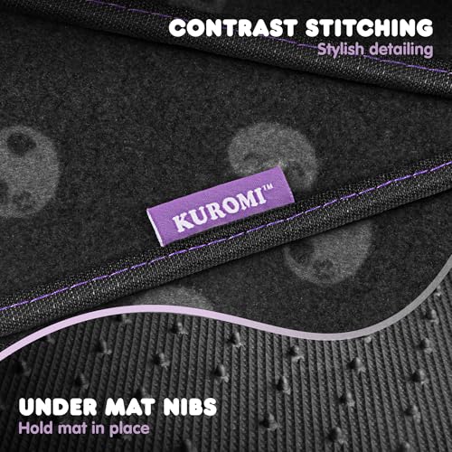 Kuromi Carpet Car Floor Mats - Universal Fit for Cars, SUVs & Trucks - Black with Kuromi Print & Purple, Pink Accents - Front & Rear Set, 4 Piece - color: Carpet Kuromi Midnight