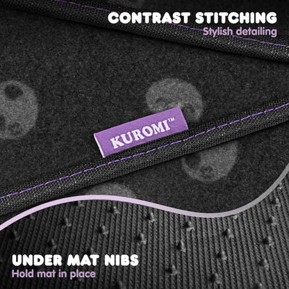 Kuromi Carpet Car Floor Mats - Universal Fit for Cars, SUVs & Trucks - Black with Kuromi Print & Purple, Pink Accents - Front & Rear Set, 4 Piece - color: Carpet Kuromi Midnight
