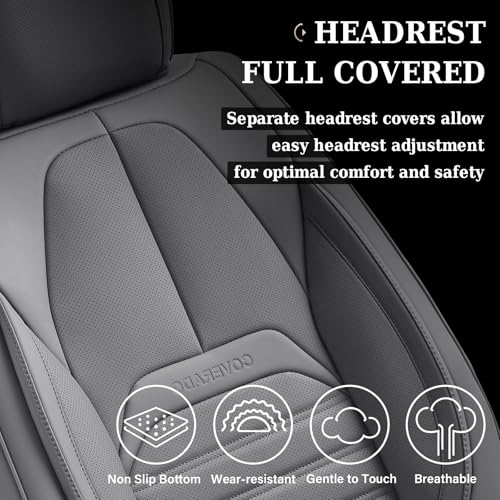 Coverado Seat Covers, Car Seat Covers Front Seats, Automotive Seat Covers, Waterproof Nappa Leather Car Seat Cover, Car Seat Cushion, Gray Seat Covers Carseat Cover Universal Fit for Most Cars - color: Gray-A, size: Front