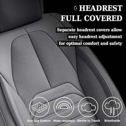 Coverado Seat Covers, Car Seat Covers Front Seats, Automotive Seat Covers, Waterproof Nappa Leather Car Seat Cover, Car Seat Cushion, Gray Seat Covers Carseat Cover Universal Fit for Most Cars - color: Gray-A, size: Front
