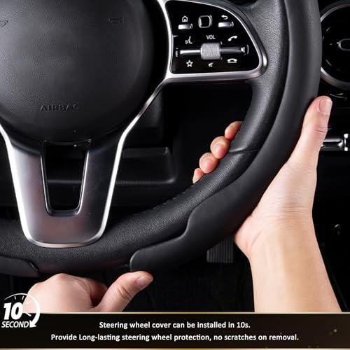 Aimato Car Steering Wheel Cover, Ultra-Thin Car Steering Wheel Cover,Comfortable & Breathable Microfiber,Universal Fit for Most Cars, Black - color: Black