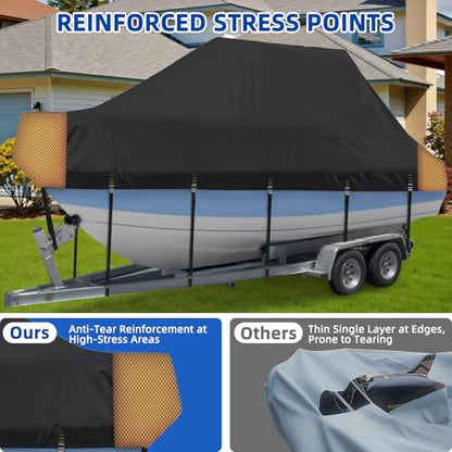 Marine Grade Waterproof Center Console Boat Cover with T Top Roof, Tear Resistant Trailerable Storage Covers, All-Weather Protection T-Top Boat Cover 26-28 ft, Beam Width Up to 106", Black - color: Black, size: 26'-28' Long (Beam Width Up to 116")