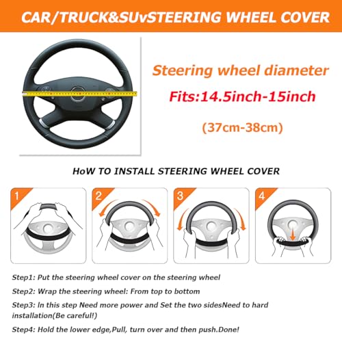 15 Inch Car Leather Steering Wheel Cover, Automotive Accessories Elastic Breathable Anti-Slip Soft Wheel Protector Fits Men and Women, Suitable for SUVs, Trucks, Vehicles and RVs (Light Gray) - color: Light Gray