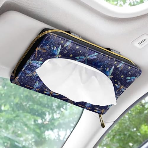 PU Leather Visor Tissue Holder Car Sun Visor Tissue Box Holder Dragonflies Leather Napkin Holder - color: Dragonflies