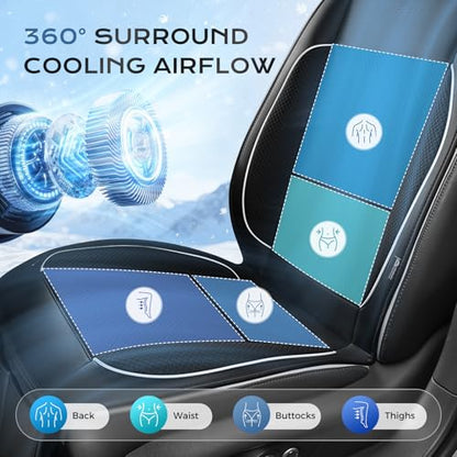 Coverado Cooling Car Seat Cushion, Universal Front Seat Cover 12V-24V Ventilated 3D Mesh Breathable Pad with 3 Speed Mode Dual Fan for Cars SUV Heatwave Driving Black&White - color: 2 Fans Black&White