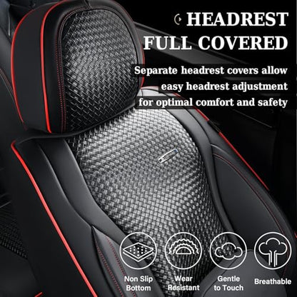 Coverado Seat Covers, Car Seat Covers Front Seats, Waterproof Nappa Leather Auto Seat Cover with Lumbar Head Pillow, Black Redline Seat Covers Carseat Cover Universal Fit for Most Cars - color: Redline（Pillow）, size: Front