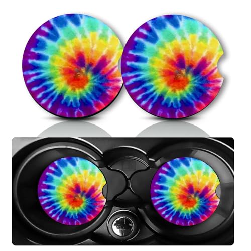 Car Coasters for Cup Holders,2 PCS Universal Non-Slip Tie Dye Car Coasters,2.75" Rubber Mat,Tie Dye Cars Accessories Cup Drink Holder Coaster Decor Gifts for Women,Men,Mom - color: Color Tie Dye