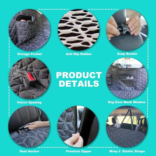 4 in 1 Dog Car Seat Cover for Back Seat, Durable 600D Dog Hammock with Mesh Window & Side Flaps, Pet Car Seat Protector for Cars, SUVs 52"