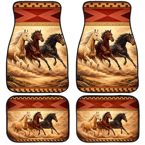 4 Piece Horse Car Floor Mats Full Sets Western Desert Vintage Art Carpet Front Rear Carpets Mat Decorative Car Floor Carpets Non-Slip Auto Car Accessories Universal Fit for Car SUV Truck Van - color: Horse
