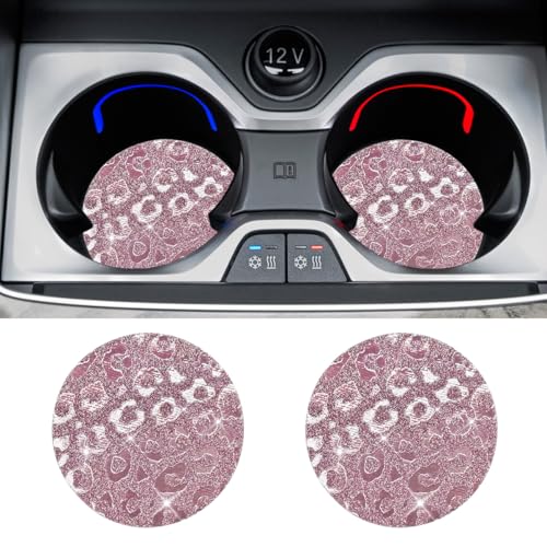 2PCS Bling Leopard Print Car Cup Holder Coaster, 2.83 Inch Shockproof & Anti-Slip Automotive Insert Drink Cup Mat, Universal Vehicle Interior Decoration Accessories for Women, Girl(Pink) - color: Pink