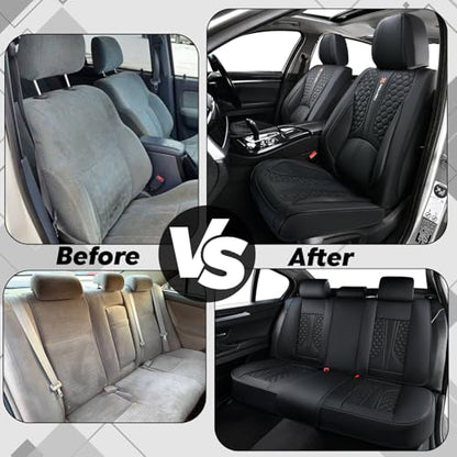 Black Universal Car Seat Cover, Waterproof Leather, Lumbar Support | Compatible with over 7,200+ Vehicle Models - color: A_Black