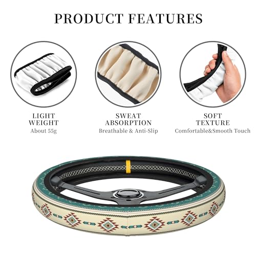 Western Steering Wheel Cover Cute Universal 15 Inch Car Accessories Protector for Women Fit Auto SUV Sedan Vans Trucks - color: Native Indian Western Tribal