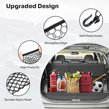 Canvcle Trunk Cargo Net for 2019-2025 2026 Hyun-dai Santa Fe Accessories Envelope Style Mesh Trunk Net Organizer and Storage Stretchable Adjustable Elastic Nylon Rear Cargo Netting with Hooks - style: for Hyundai Santa Fe