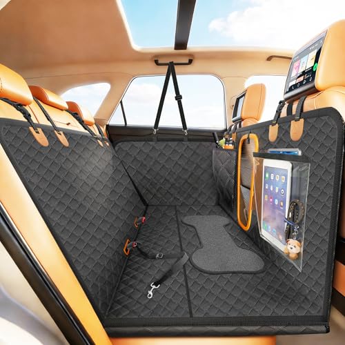 Dog Bone PU Leather Rear Extender, 280LBS Waterproof Pet Hammock, Foldable Dog Car Seat Cover for SUV Sedan