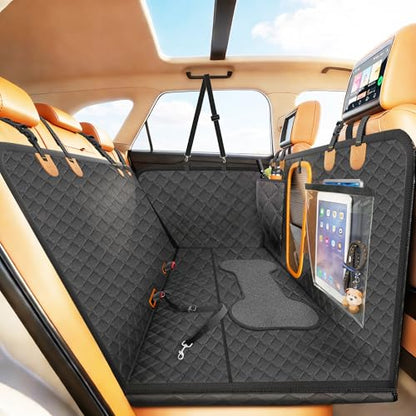 Dog Bone PU Leather Rear Extender, 280LBS Waterproof Pet Hammock, Foldable Dog Car Seat Cover for SUV Sedan