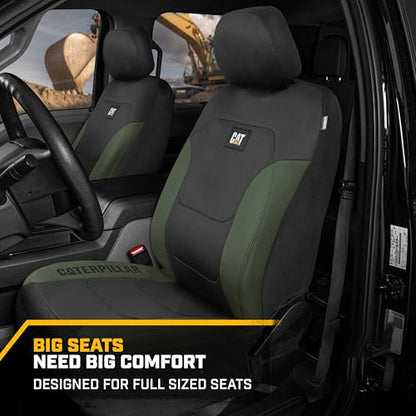CAT Flexfit Green Black Seat Covers for Cars, Trucks, & SUV - (2) Front Car Seat Cover Front Seat Protectors - Airbag Compatible Seat Covers for SUV Interior Covers & Truck Seat Cover Car Accessories