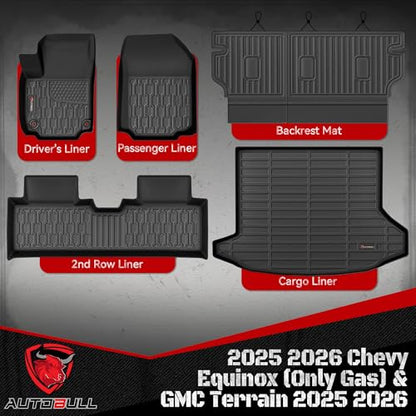 Floor Mats & Cargo Liner for 2025 2026 Chevy Equinox (Fit Gas) & GMC Terrain, Car Mats Full Set 6-Piece,All-Weather TPE Protection 1st,2nd Row Car Liners,Backrest Mat & Trunk Mat,Black - style: 2025 2026 Chevy Equinox & GMC Terrain (Fit Gas)