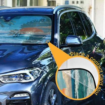 Sun Shade for Car Windshield Beach Scene Sunset Waves Foldable Sun Shield Heat and UV Protection Automotive Interior Protection - color: Beach 1