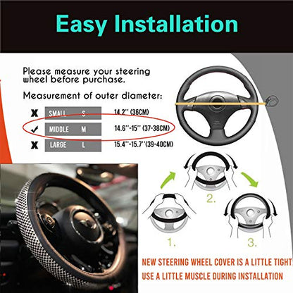 Bling Bling Comfy Steering Wheel Cover with Jumbo Crystal Rhinestones, Anti-Slip Diamond Leather, Universal 15 Inch (Black) - color: 5.Black, size: Medium(Standard) Size[14 1/2''-15'']