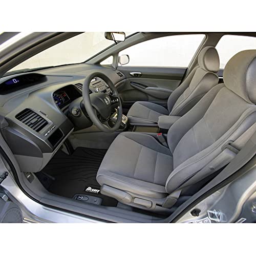 IKON MOTORSPORTS, Floor Mats Compatible with 2006-2011 Honda Civic Coupe & Sedan, Latex All Weather Easy Clean Interior Car Carpets Black Full Set 3 Pieces