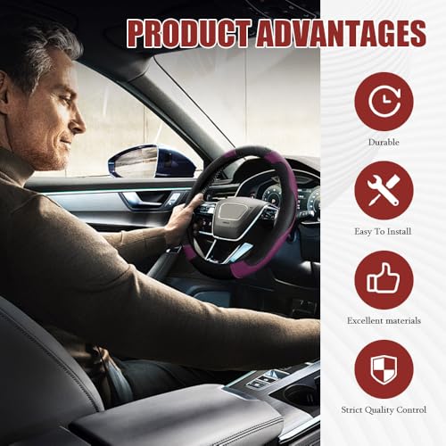 Car Steering Wheel Cover, Steering Wheel Protector, Universal 14.5-15 Inch Microfiber Leather Breathable Auto Steering Wheel Covers, Carbon Fiber Steering Wheel Cover for Women Men (Purple) - color: Purple