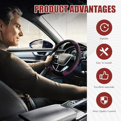 Car Steering Wheel Cover, Steering Wheel Protector, Universal 14.5-15 Inch Microfiber Leather Breathable Auto Steering Wheel Covers, Carbon Fiber Steering Wheel Cover for Women Men (Purple) - color: Purple