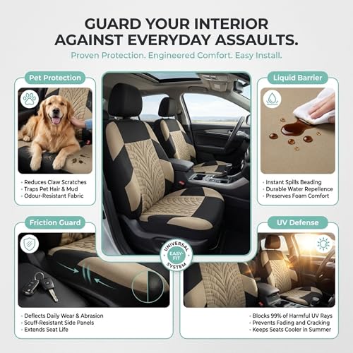 FH Group Front Set Travel Master Car Seat Covers - Covers for Low Back Car Seats with Removable Headrest, Universal Fit, Automotive Seat Cover, Airbag Compatible Car Seat Cover for SUV, Sedan Beige - color: Beige, style: Front Set
