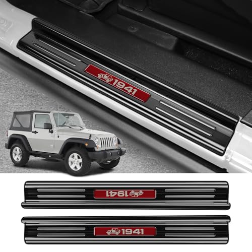 ZZEQYG 2 Pcs Stainless Steel Door Sill Protector Compatible with Jeep Wrangler JK JKU Sport Sahara Rubincon 2007-2017 Accessories Stainless Steel Red Trim 2-Door Sill Guards Trim - color: 2007-2017 Wrangler 2 Door