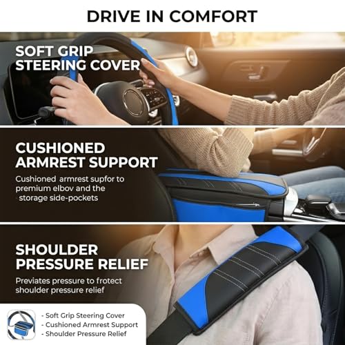 10PCS Car Interior Accessories Sets,Steering Wheel Cover, Seat Belt Cover Pads, Center Console Cover,Cup Holder Coasters,Air Vent Decorative Clip(Royal Blue) - color: Royal Blue
