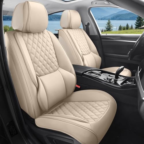 Car Seat Covers, Luxury Faux Leather Waterproof Non-Slip Seat Protector Universal Fit for Most Cars SUVs Trucks Pick-ups,Car Interior Accessories (Beige, Full Set) - color: Beige