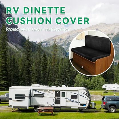 molasofa Leather Like RV Dinette Cushion Covers, RV Booth Seat Cover Stretchable Camper Cushion Couch Covers Washable Slipcovers for Camper Car Bench (1 Backrest Cover & 1 Bench Cover, Black) - color: 02black, size: 1 Bench Cover & 1 Backrest Cover