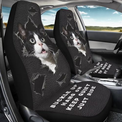 Cow Cat Print Car Front Seat Covers 2 Pack Universal Automotive Bucket Seat Covers Comfy & Breathable Car Interior Cover for Most Cars - color: Black and White - Cow Cat