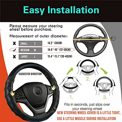 Steering Wheel Cover Great Grip with 3D Honeycomb Anti-Slip Design, Universal 14.5-15 Inch (Blue)