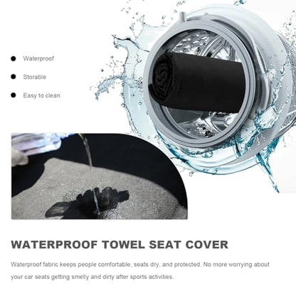Car Towel Seat Cover, Waterproof Non-Slip Bucket Seat Protector for Running Swimming Hiking, Universal Machine Washable Front Seats Towel Protective Cover for Car SUV Truck (Gray)