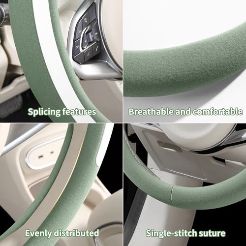 Steering Wheel Cover, Universal 15 inch, Faux Leather Steering Wheel Protector Anti-Slip, Breathable & Heating-Compatible for Cars Trucks SUVs Vans - color: Green