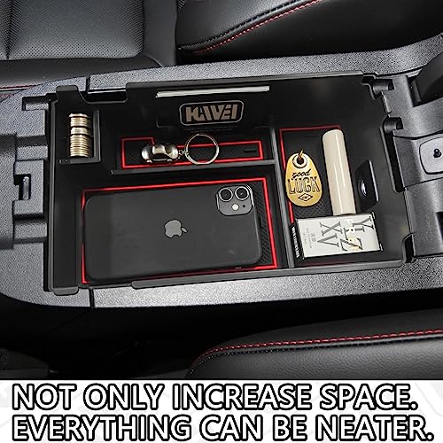 Center Console Organizer Tray Compatible with Chevy Equinox 2018 2019 2020 2021 2023 2024 Accessories, Armrest Insert Secondary Storage Box (Not Fit 2025 2026) Red Trim - color: red