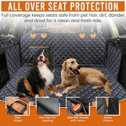 Dog Car Seat Cover for Back Seat - 600D Waterproof Pet Seat Cover | Black Car Seat Covers for Dogs | Anti-Slip Back Seat Extender for Dogs with Side Flap | Durable Dog Hammock for Car, SUVs & Trucks