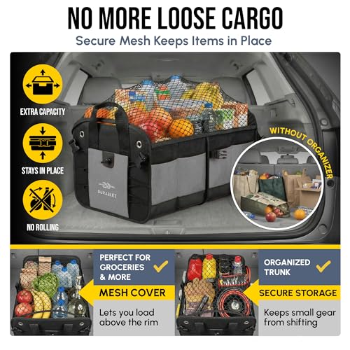 Modular 5-Section Trunk Organizer XL – Car Storage for Groceries, Tools, Sports Gear, Emergency Kits – Extra Large Multi-Module Cargo Box, Foldable, Detachable, Heavy Duty Design – Gray