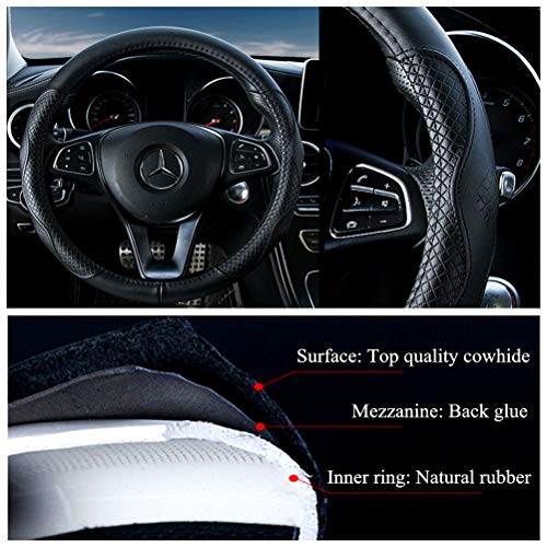 Black Leather Steering Wheel Cover Cowhide Wheel Cover Genuine Leather BMW Steering Wheel Cover Universal Size M / 15inch Fit Car/Auto/SUV (A-Black-M) - color: A-Black-M, size: M-15inch